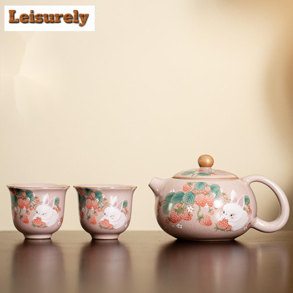Korean Tea Set - Antik Pink Ru Kiln Teacup stroberi