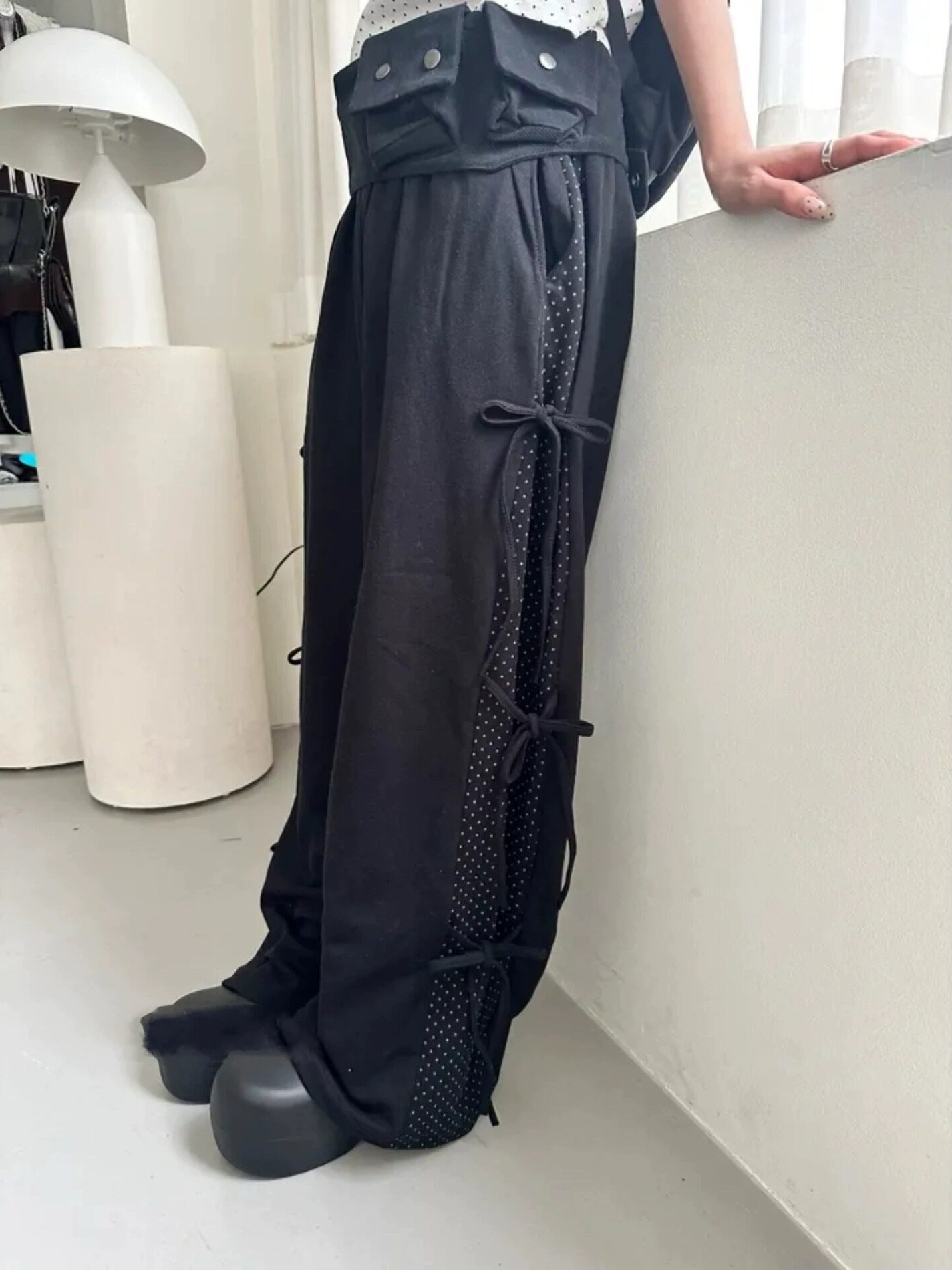 Korean Pants Lifestyle - Celana Panjang Kasual Berikat Pinggang Motif