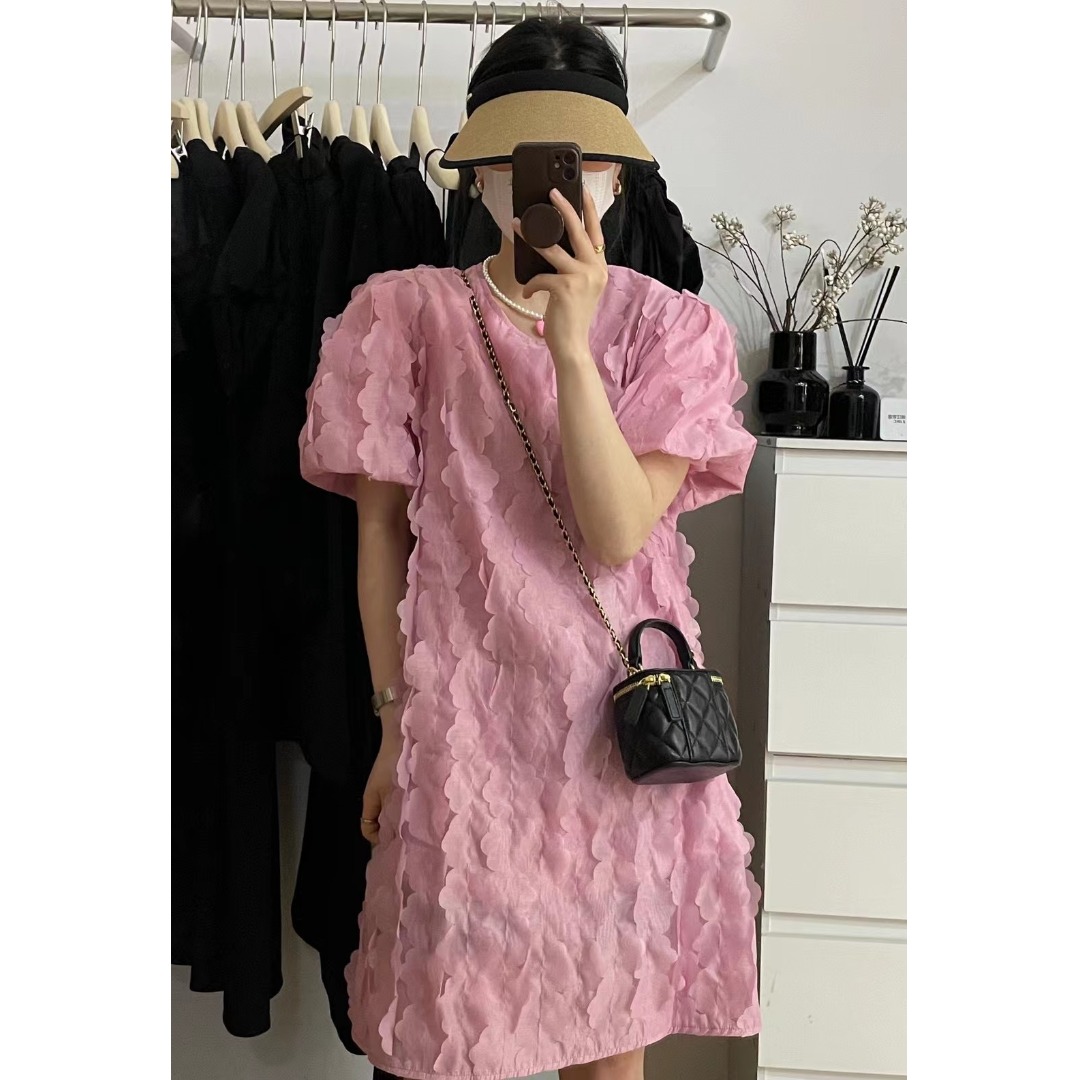 Korean Daily Lifestyle - Gaun Lengan Gelembung Bermotif Bunga Gaya