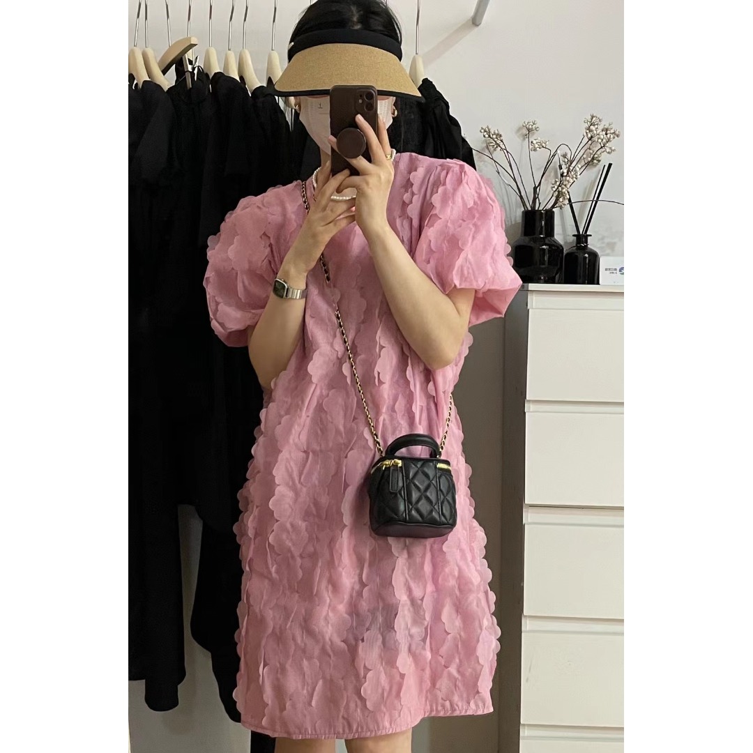 Gaun Lengan Gelembung Bermotif - Korean Daily Lifestyle ulasan dan harga