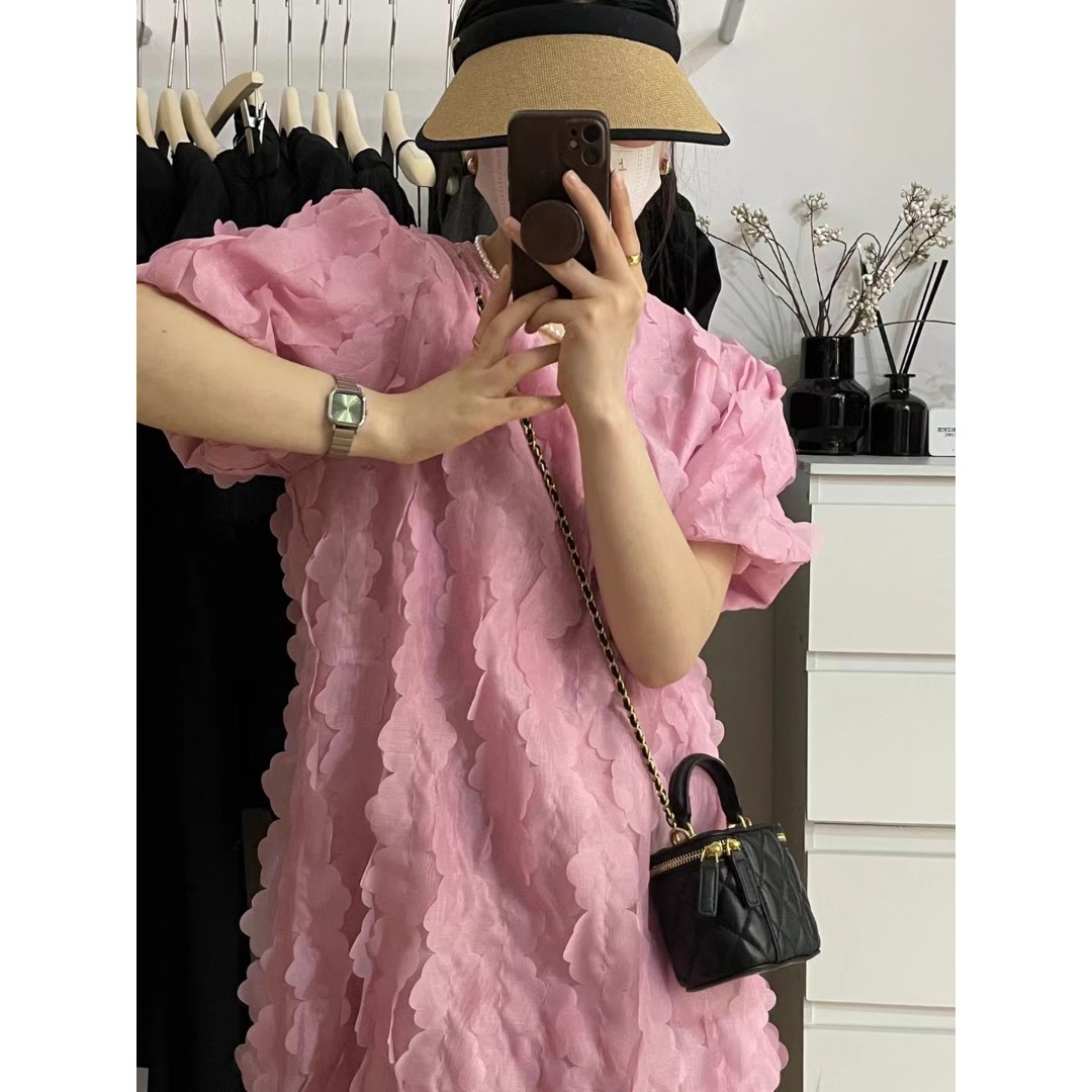 Gaun Lengan Gelembung Bermotif - Korean Daily Lifestyle ulasan dan harga